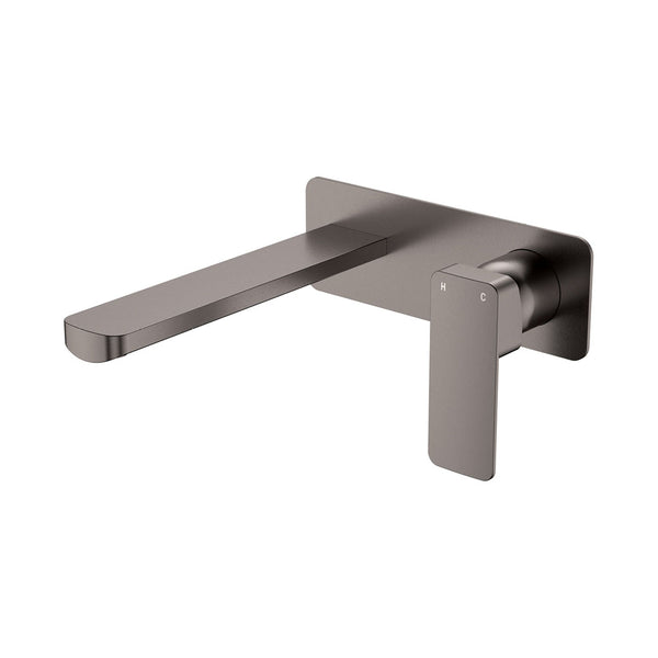 Fienza Tono Basin/Bath Wall Mixer Set Large Square Plate 200mm Outlet Gun Metal