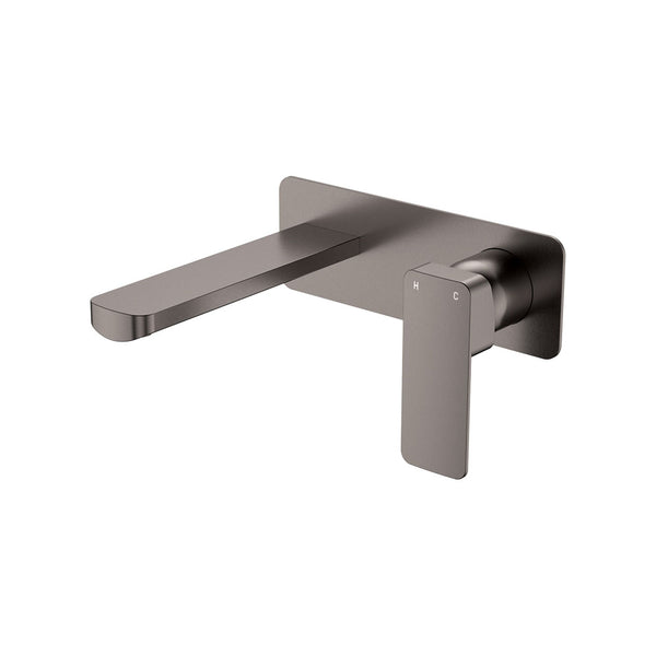Fienza Tono Basin/Bath Wall Mixer Set Large Square Plate 160mm Outlet Gun Metal