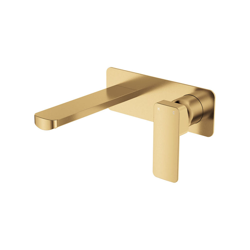 Fienza Tono Basin/Bath Wall Mixer Set Large Square Plate 160mm Outlet Urban Brass