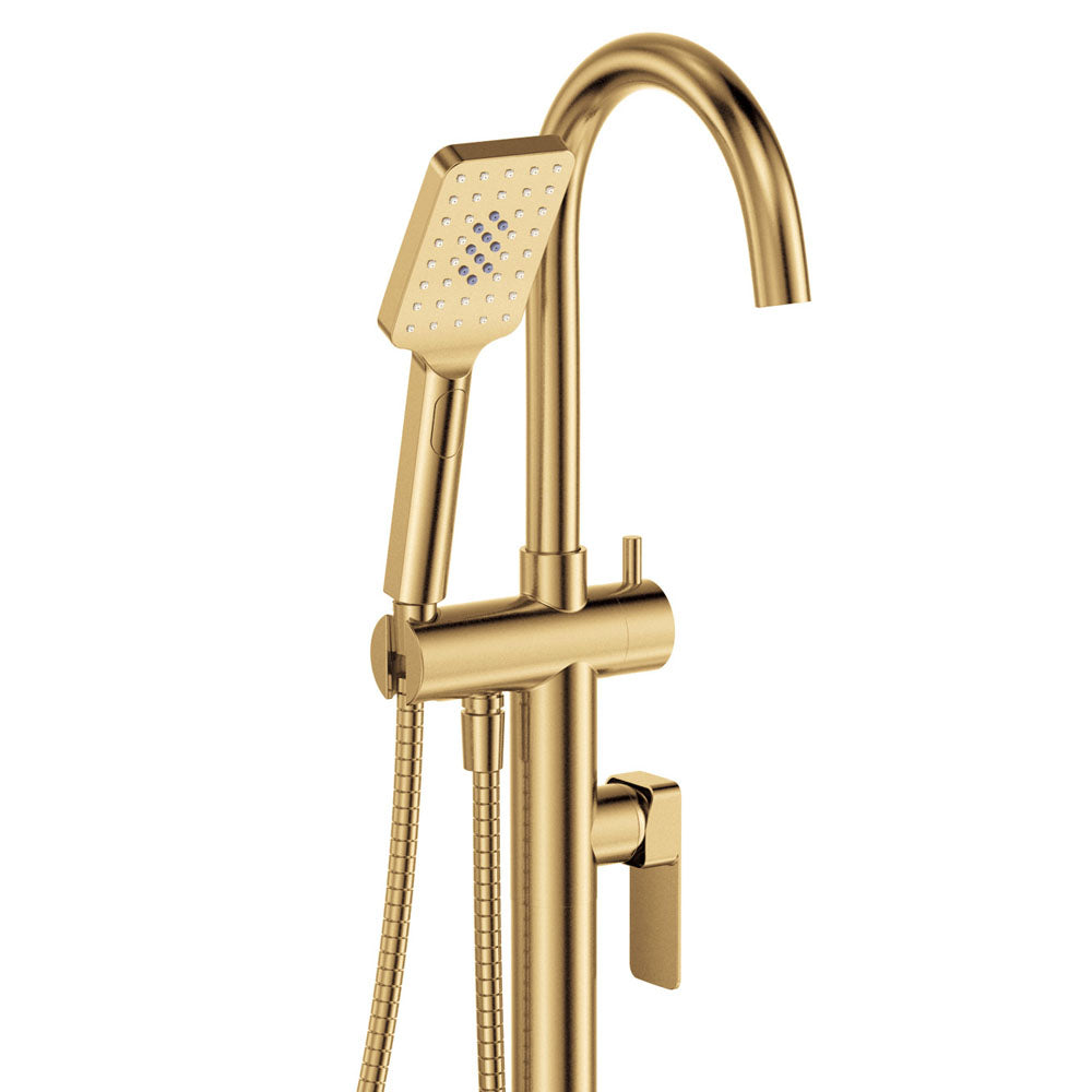 Fienza Tono Floor Mounted Bath Mixer With Hand Shower Urban Brass