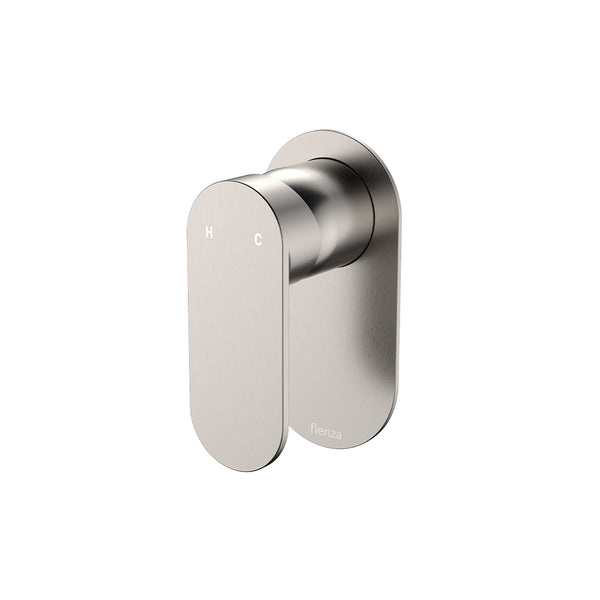 Fienza Empire Slim Wall Mixer, Oval Plate Brushed Nickel