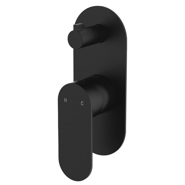 Fienza Empire Slim Wall Diverter Mixer, Large Oval Plate, Vertical, Matte Black