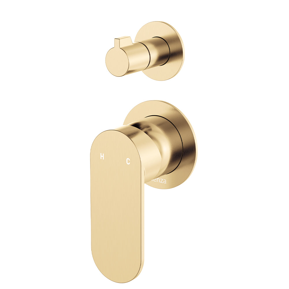 Fienza Empire Slim Wall Diverter Mixer, Small Round Plates, Vertical, Urban Brass