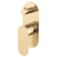 Fienza Empire Slim Wall Diverter Mixer, Large Oval Plate, Horizontal - Brushed Gold (Urban Brass)