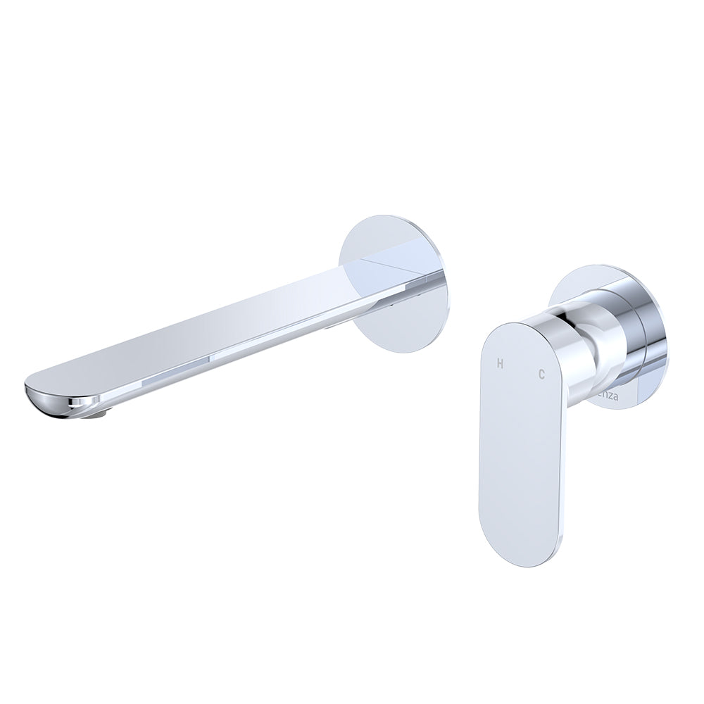 Fienza Empire Slim Basin/Bath Wall Mixer Set, Round Plates, 200mm Outlet Chrome