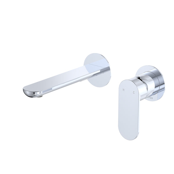 Fienza Empire Slim Basin/Bath Wall Mixer Set, Round Plates, 160mm Outlet Chrome