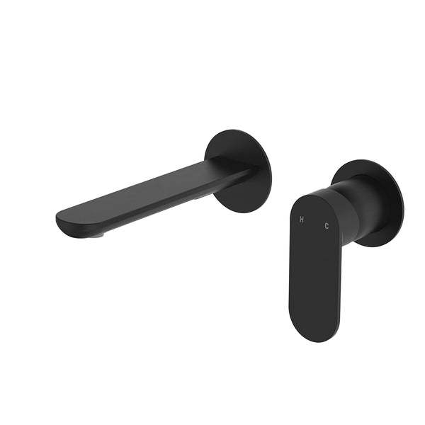 Fienza Empire Slim Basin/Bath Wall Mixer Set, Round Plates, 160mm Outlet Matte Black