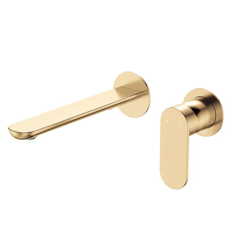 Fienza Empire Slim Basin/Bath Wall Mixer Set, Round Plates, 200mm Outlet Urban Brass