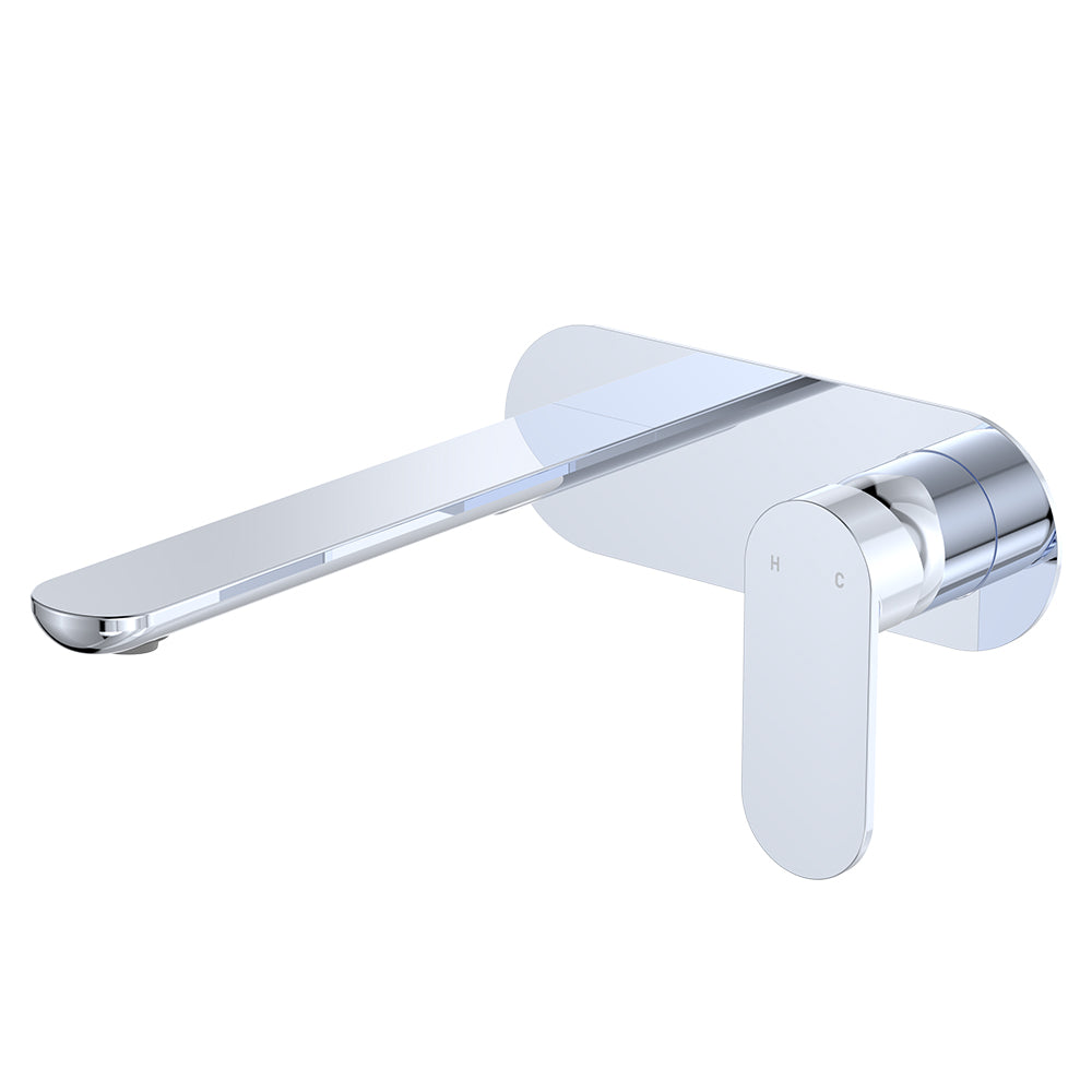 Fienza Empire Slim Basin/Bath Wall Mixer Set, Oval Plate, 200mm Outlet Chrome