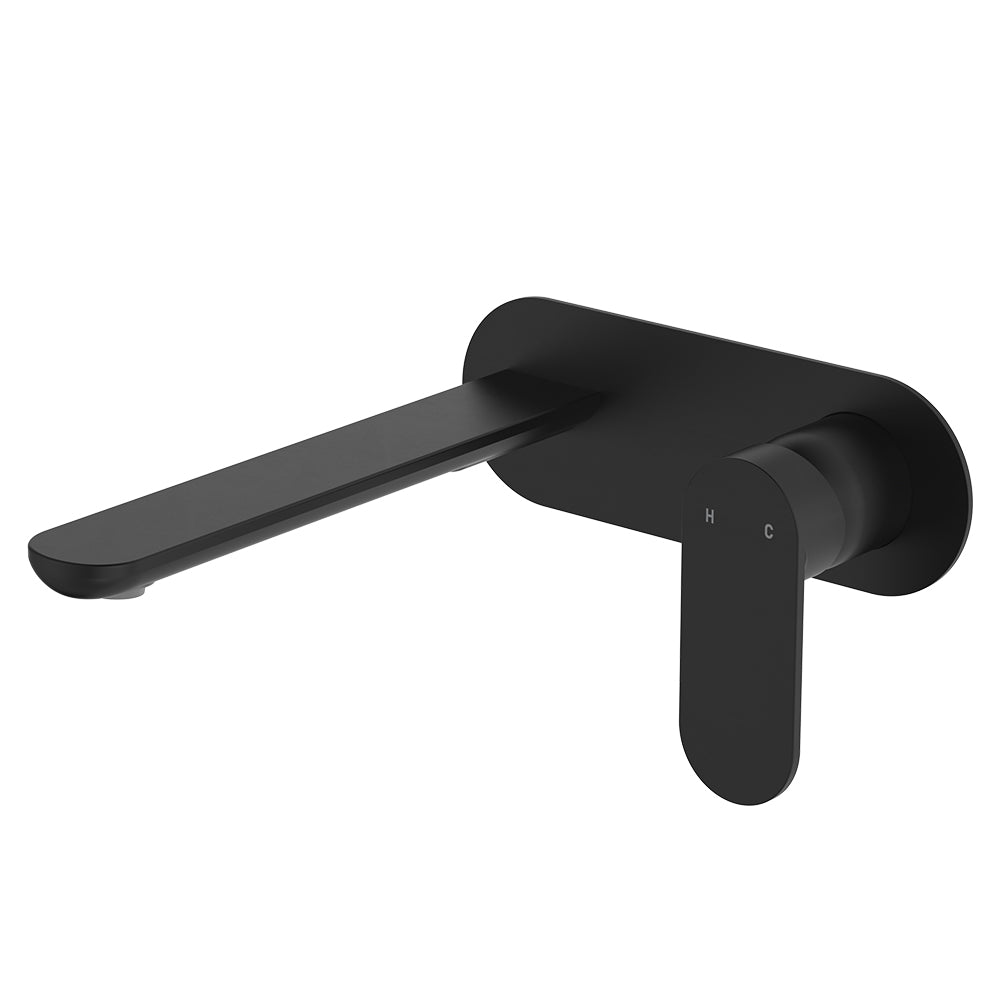 Fienza Empire Slim Basin/Bath Wall Mixer Set, Oval Plate, 200mm Outlet Matte Black