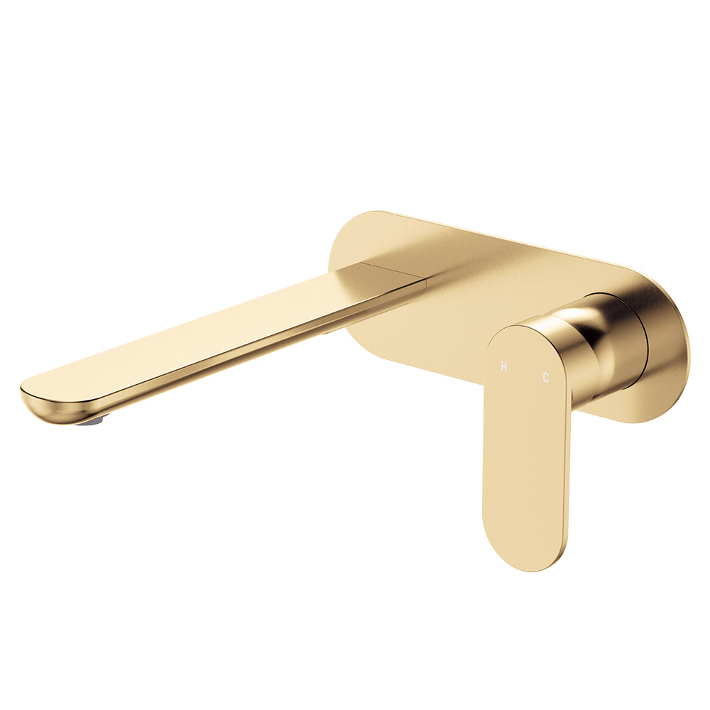 Fienza Empire Slim Basin/Bath Wall Mixer Set, Oval Plate, 200mm Outlet Urban Brass