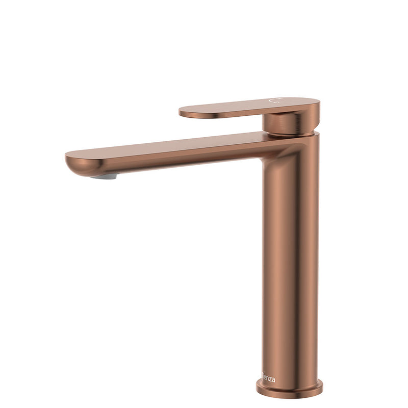 Fienza Empire Slim Cold Start Medium Basin Mixer Brushed Copper