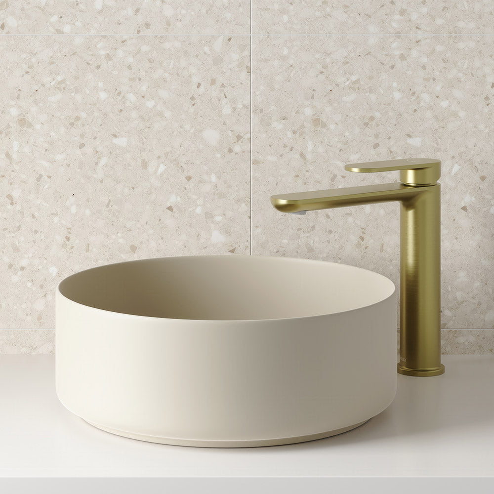 Fienza Empire Slim Cold Start Medium Basin Mixer Urban Brass
