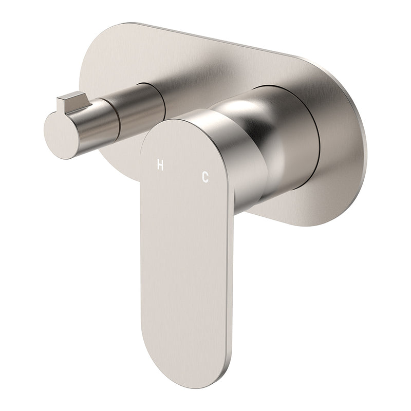 Fienza Empire Slim Wall Diverter Mixer, Large Oval Plate, Horizontal Brushed Nickel