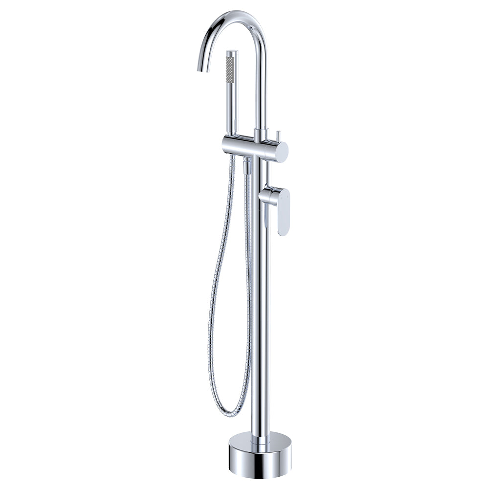 Fienza Empire Slim Floor Mounted Bath Mixer with Hand Shower Chrome