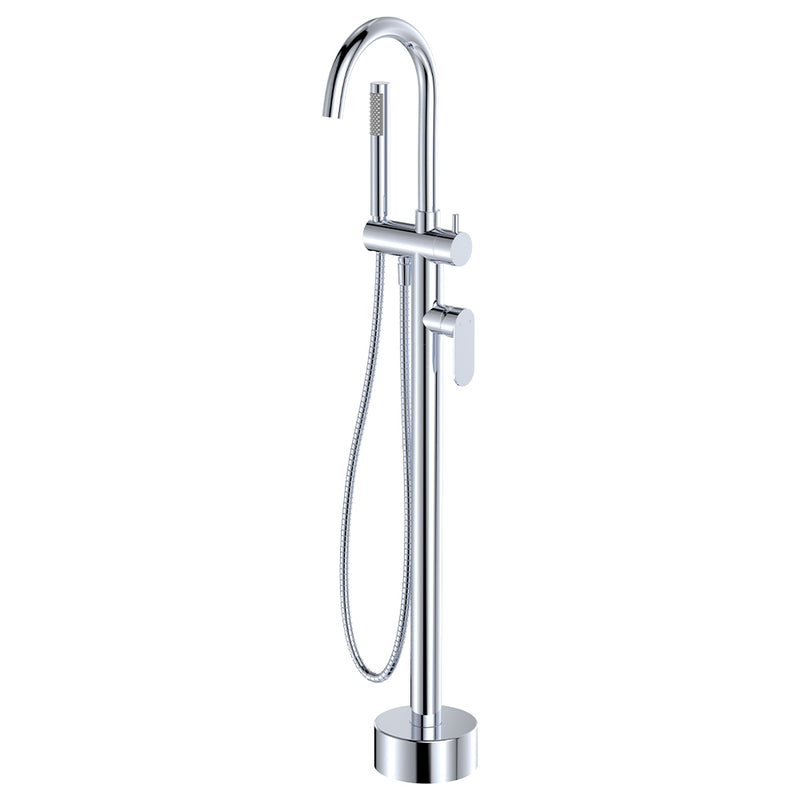Fienza Empire Slim Floor Mounted Bath Mixer with Hand Shower Chrome