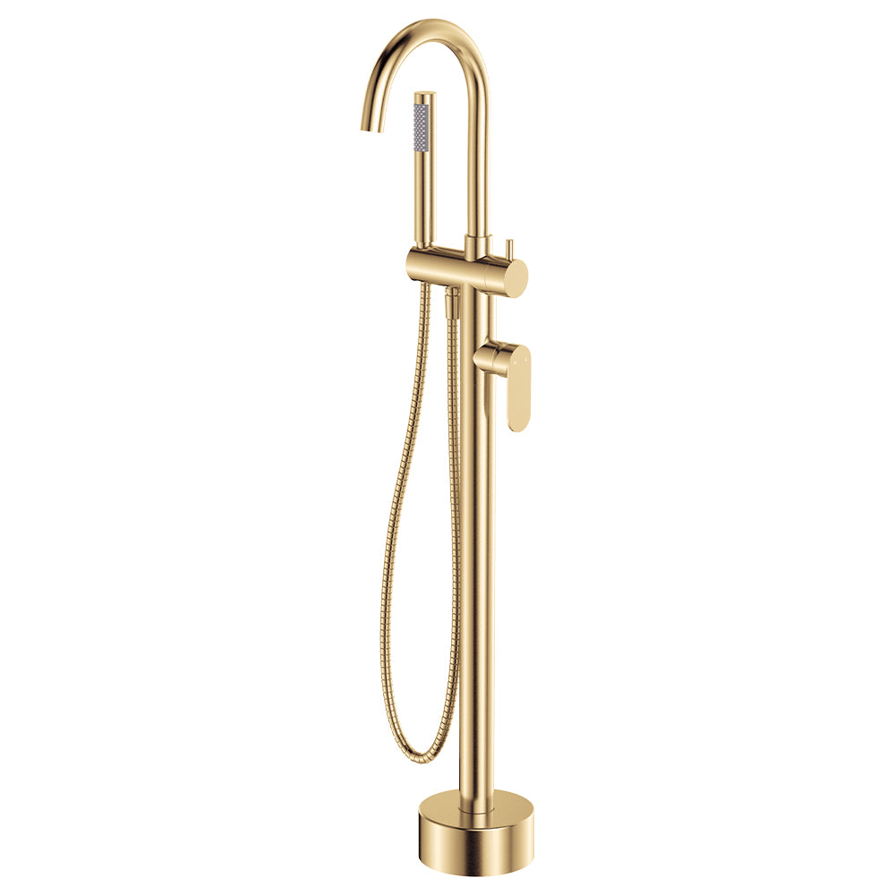Fienza Empire Slim Floor Mounted Bath Mixer with Hand Shower Urban Brass