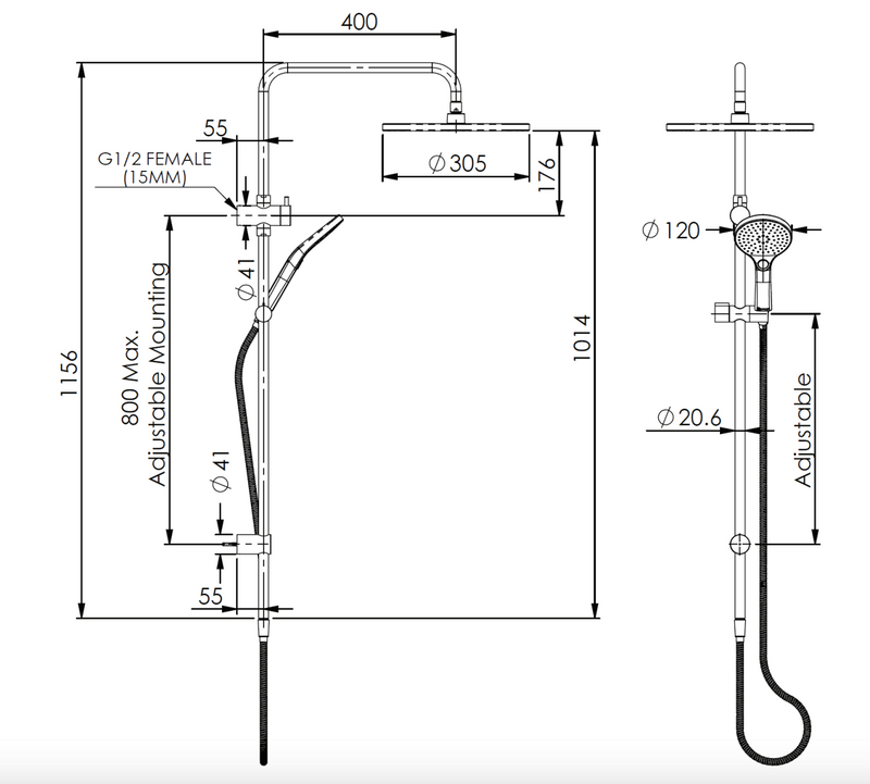 Greens Ashmore Twin Rail Shower Matte Black