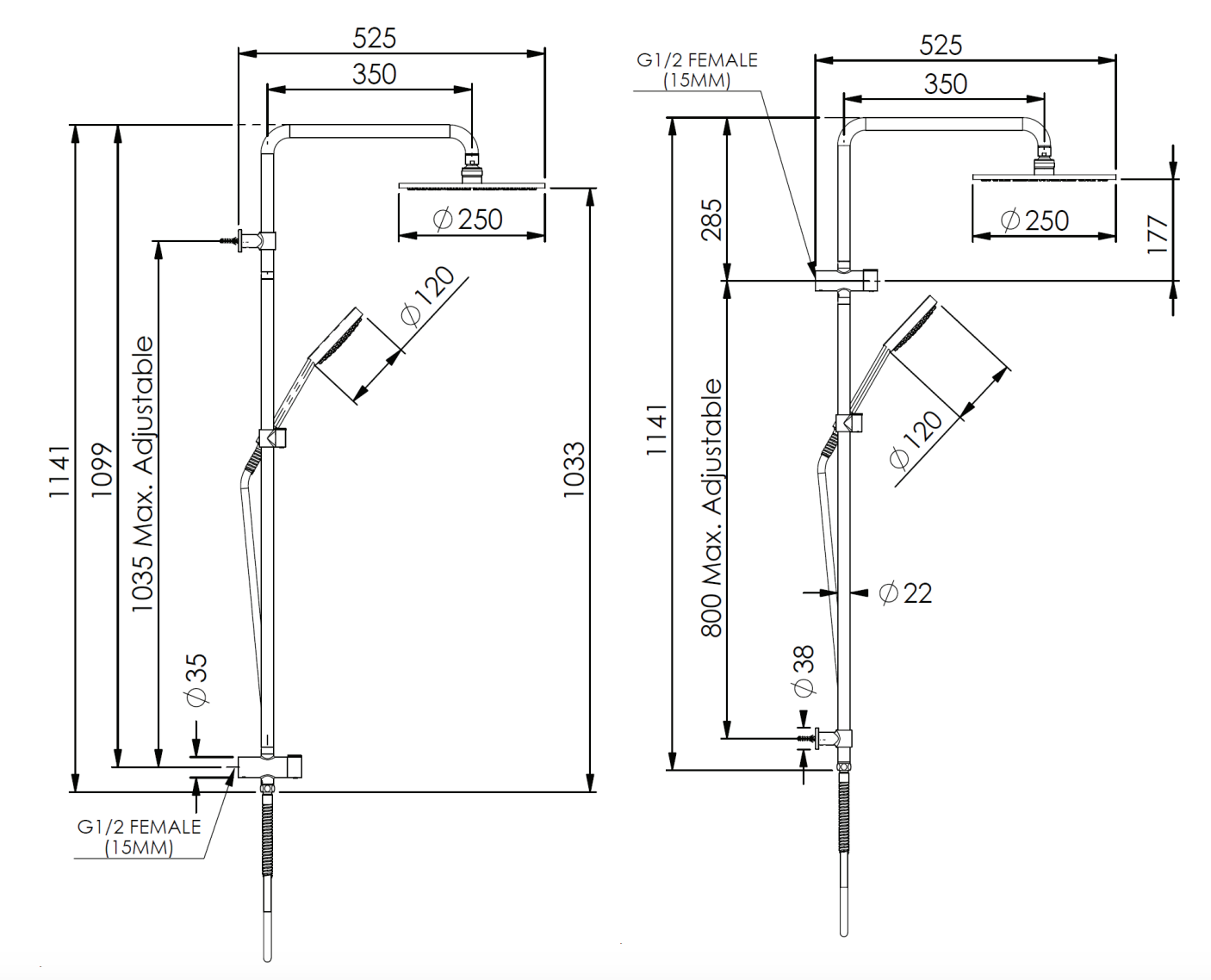 Greens Lavish Brass Twin Rail Shower Matte Black