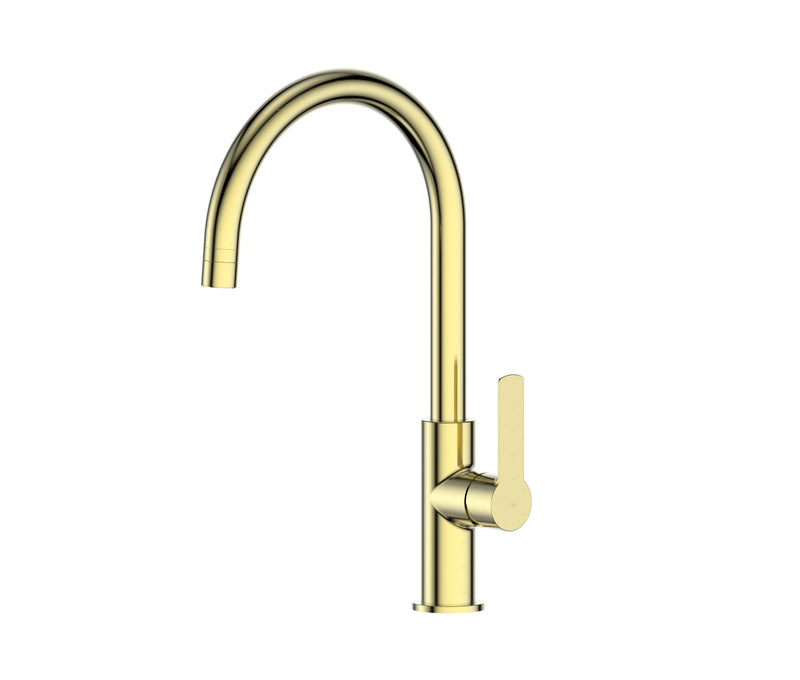 Greens Astro II Gooseneck Sink Mixer Brushed Brass