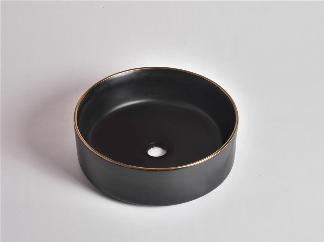 Ovia 360mm Matte Black and Gold Rim Counter Top Basin