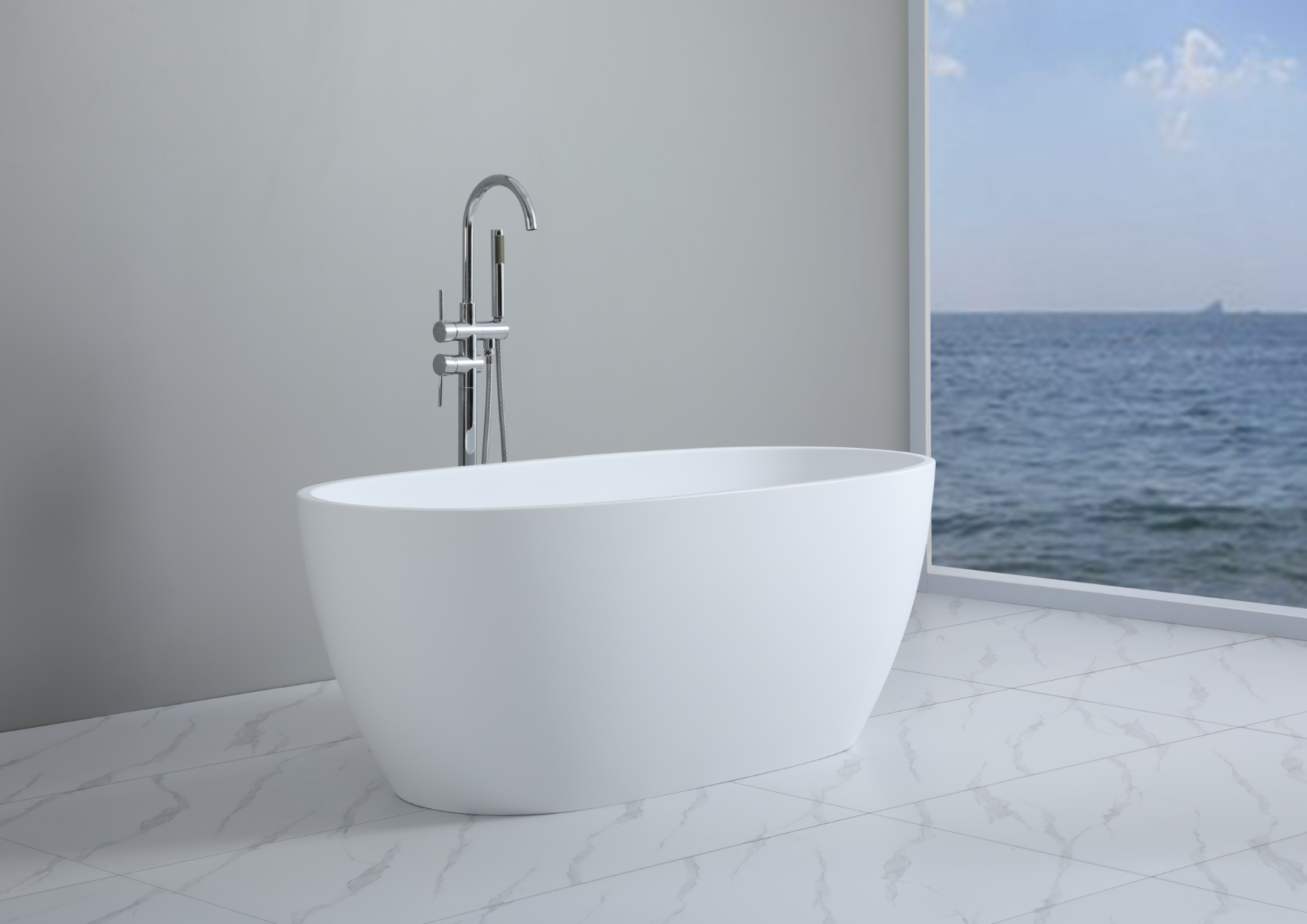 Stella Egg Shaped 1500mm Matte White Free Standing Bath Tub