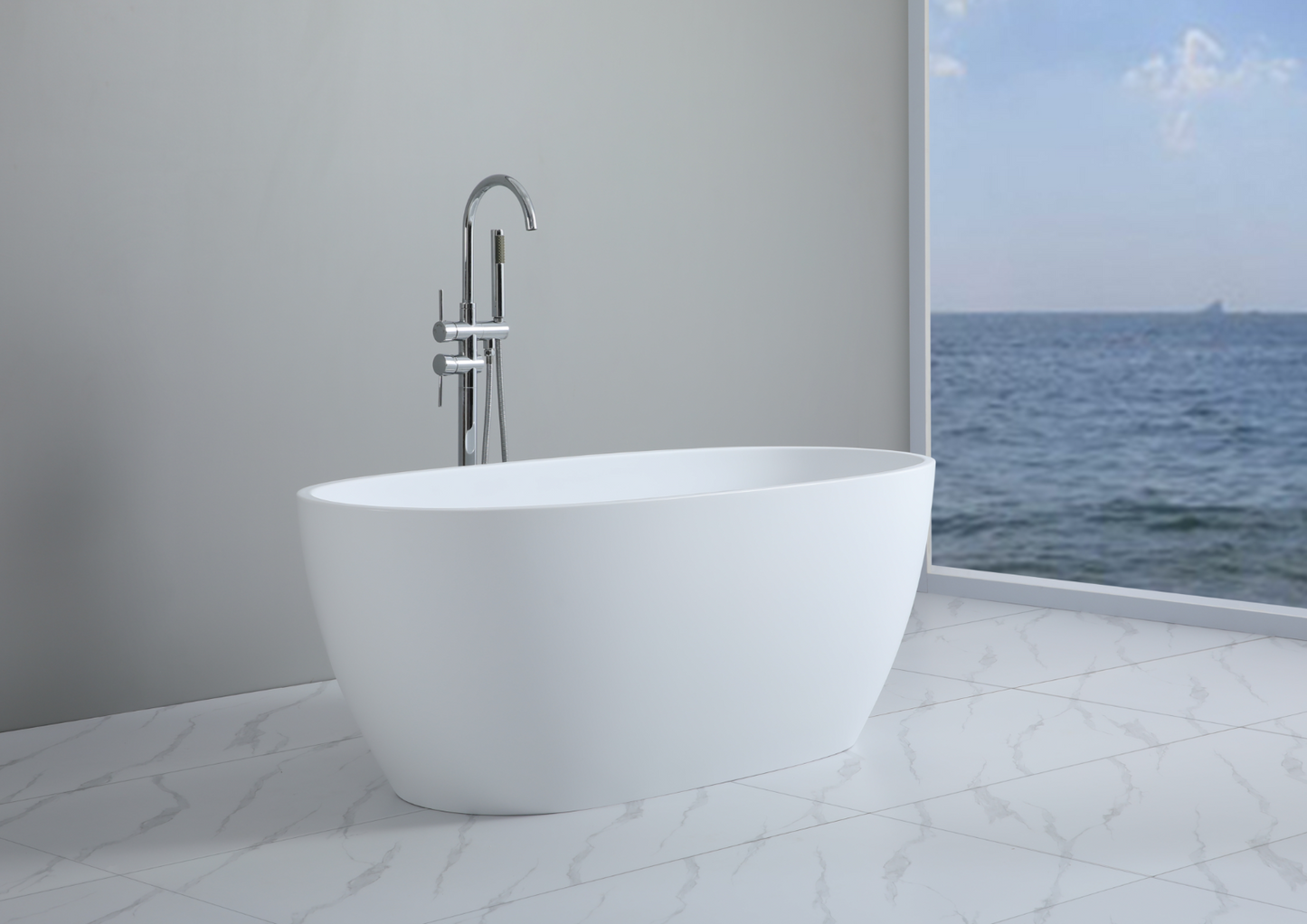 Stella Egg Shaped 1500mm Matte White Free Standing Bath Tub