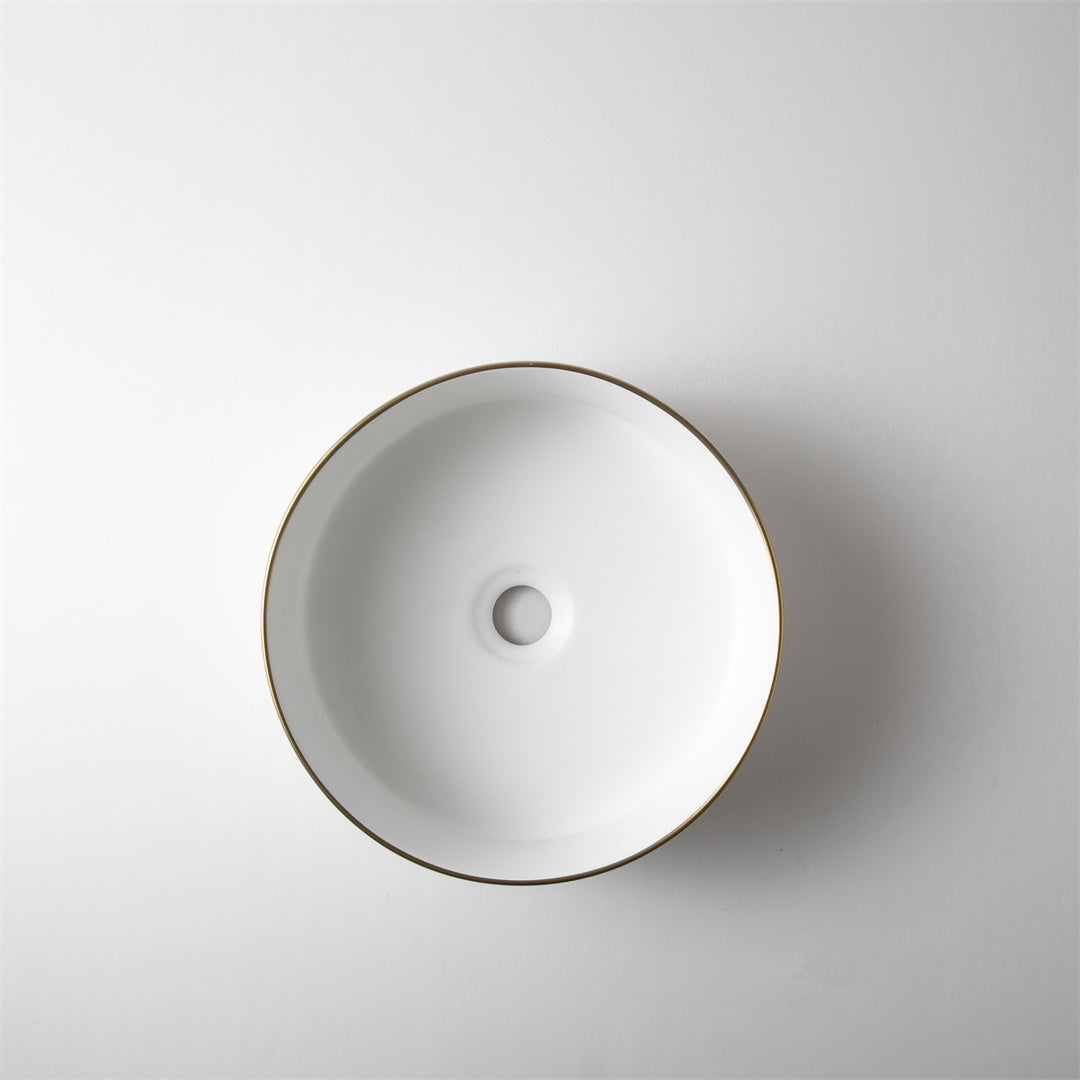 Ovia Scarlet 360mm Matte White Basin With Gold Trim
