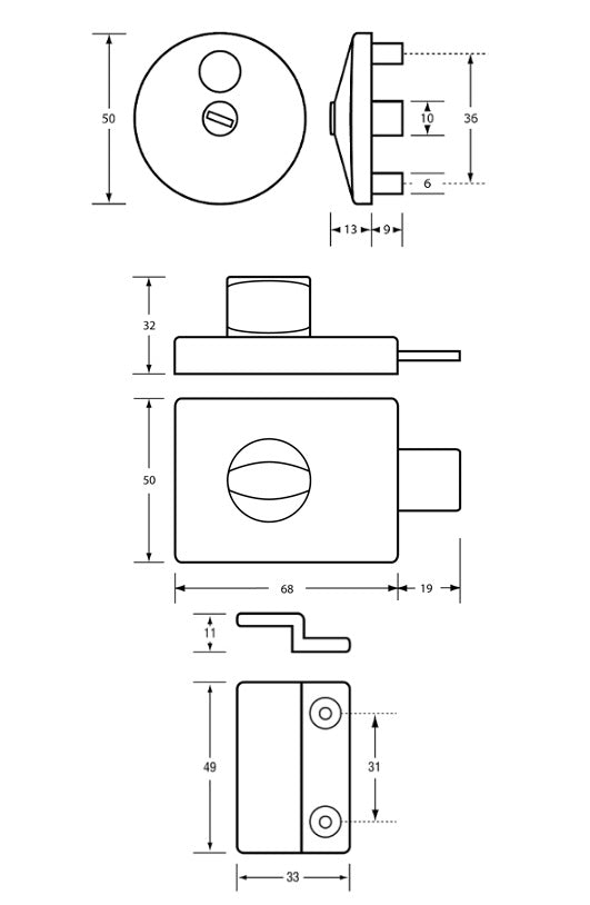 Metlam 300 Series Antimicrobial Concealed Fix Lock & Indicator Set
