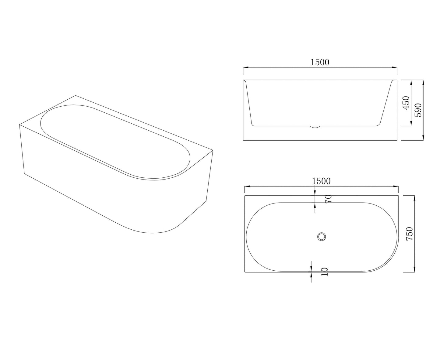 Ovia Nova 1500mm Left Hand Corner Bath Tub Gloss White