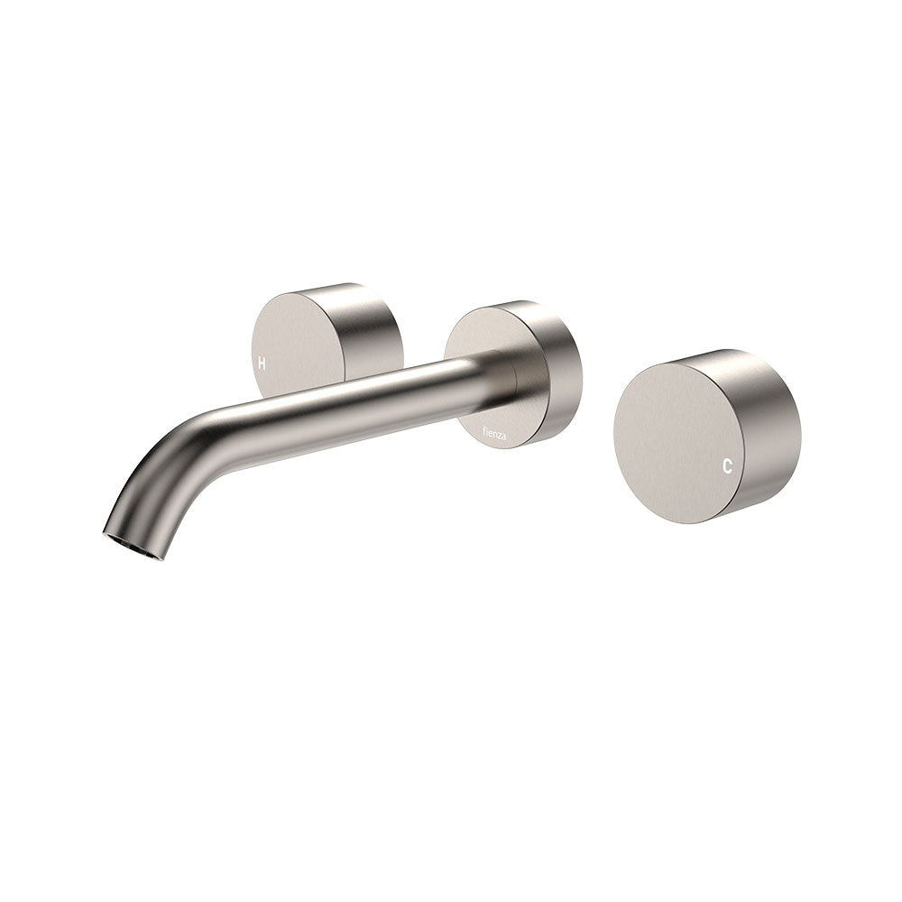 Fienza Kaya Wall Set, Round Taps, 180mm Outlet, Brushed Nickel