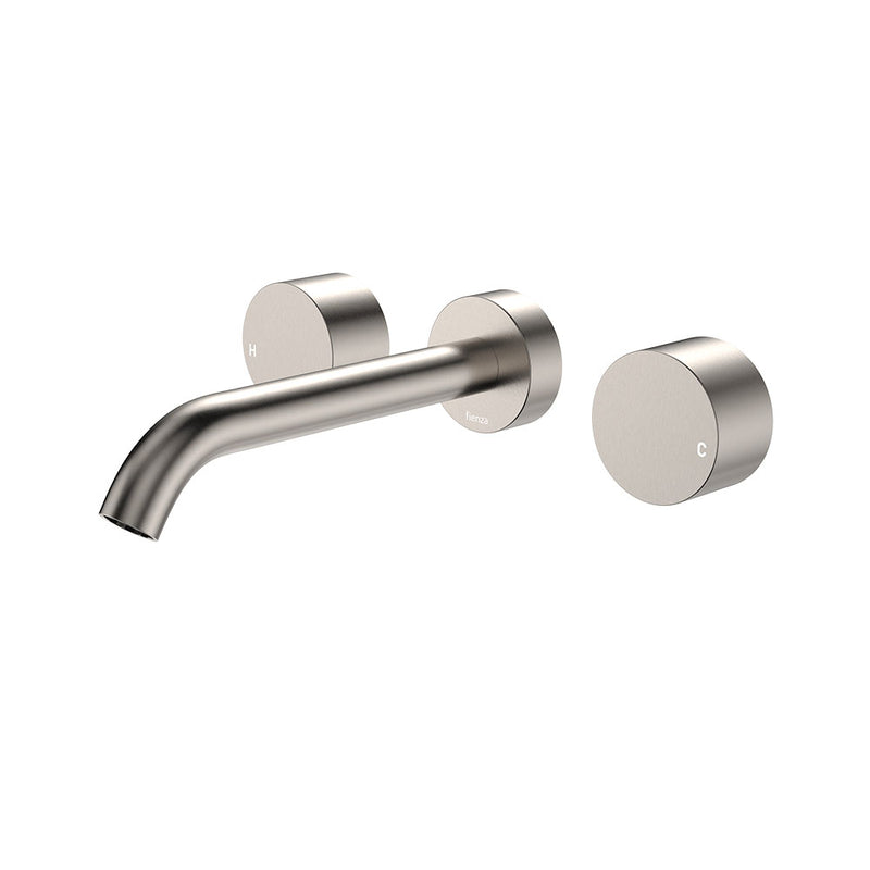 Fienza Kaya Wall Set, Round Taps, 180mm Outlet, Brushed Nickel