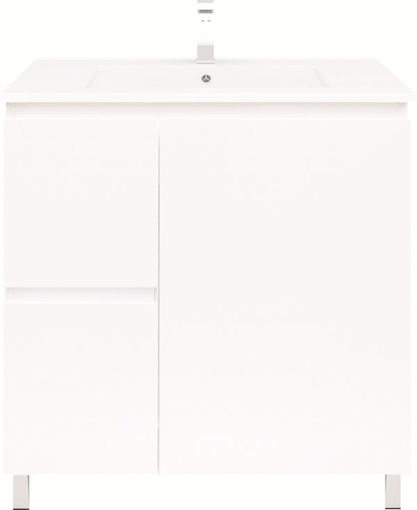 Bianca 750mm Square Vanity on Legs with Ceramic Basin - Right Drawers
