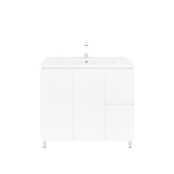 Bianca 900mm Square Vanity on Legs with Ceramic Basin - Right Drawers