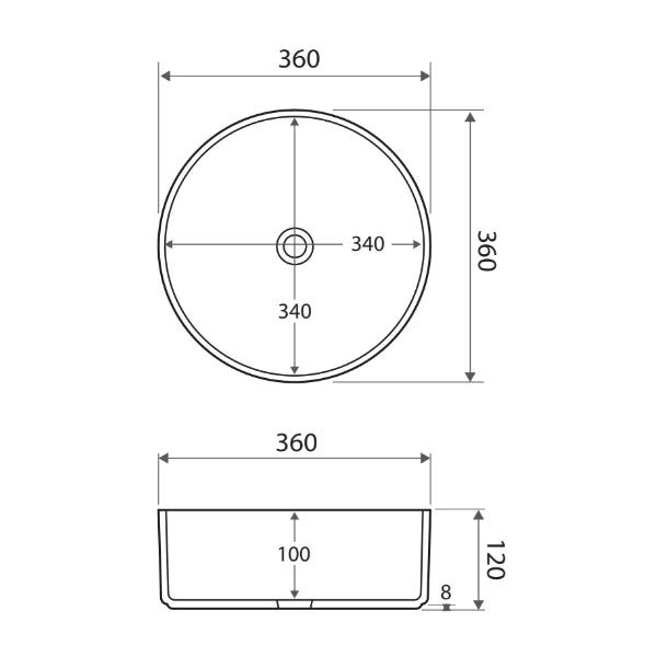 Ovia Gloss White 360x360x120mm Round Counter Top Basin