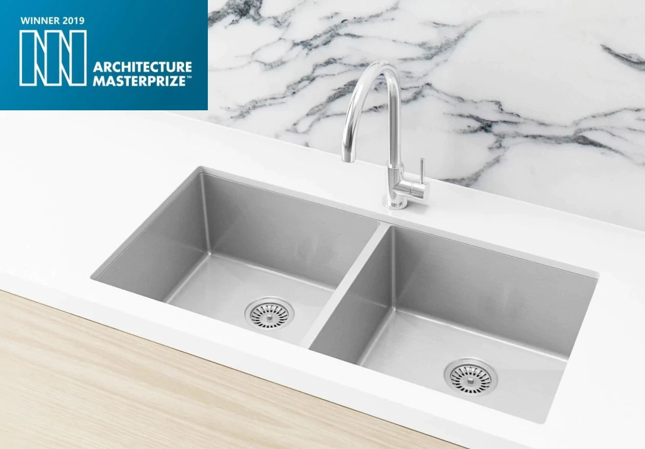 Meir Double Bowl PVD Kitchen Sink 860mm - Brushed Nickel