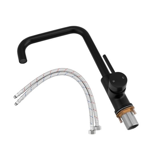 Aquaperla Round Matt Black Swivel Kitchen Sink Mixer Tap