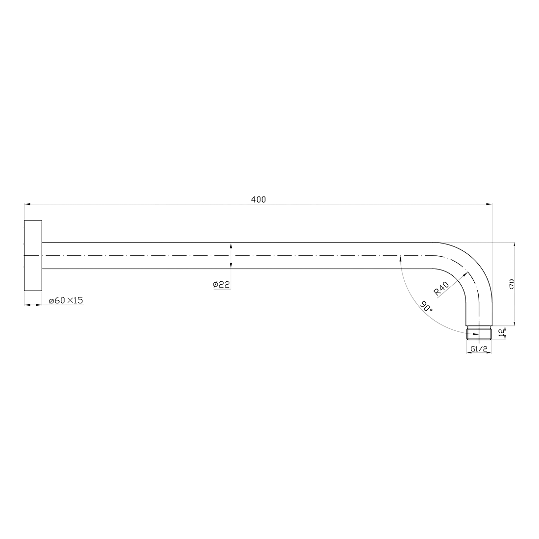 Ovia Milan Brushed Nickel 400mm Shower Arm Round