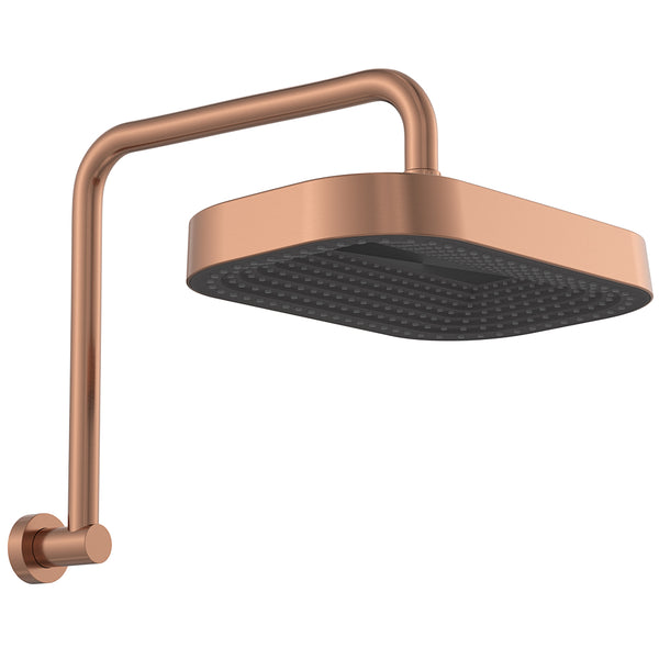 Fienza Kuro Gooseneck Shower Head and Arm Set, Soft Square Head - Brushed Copper