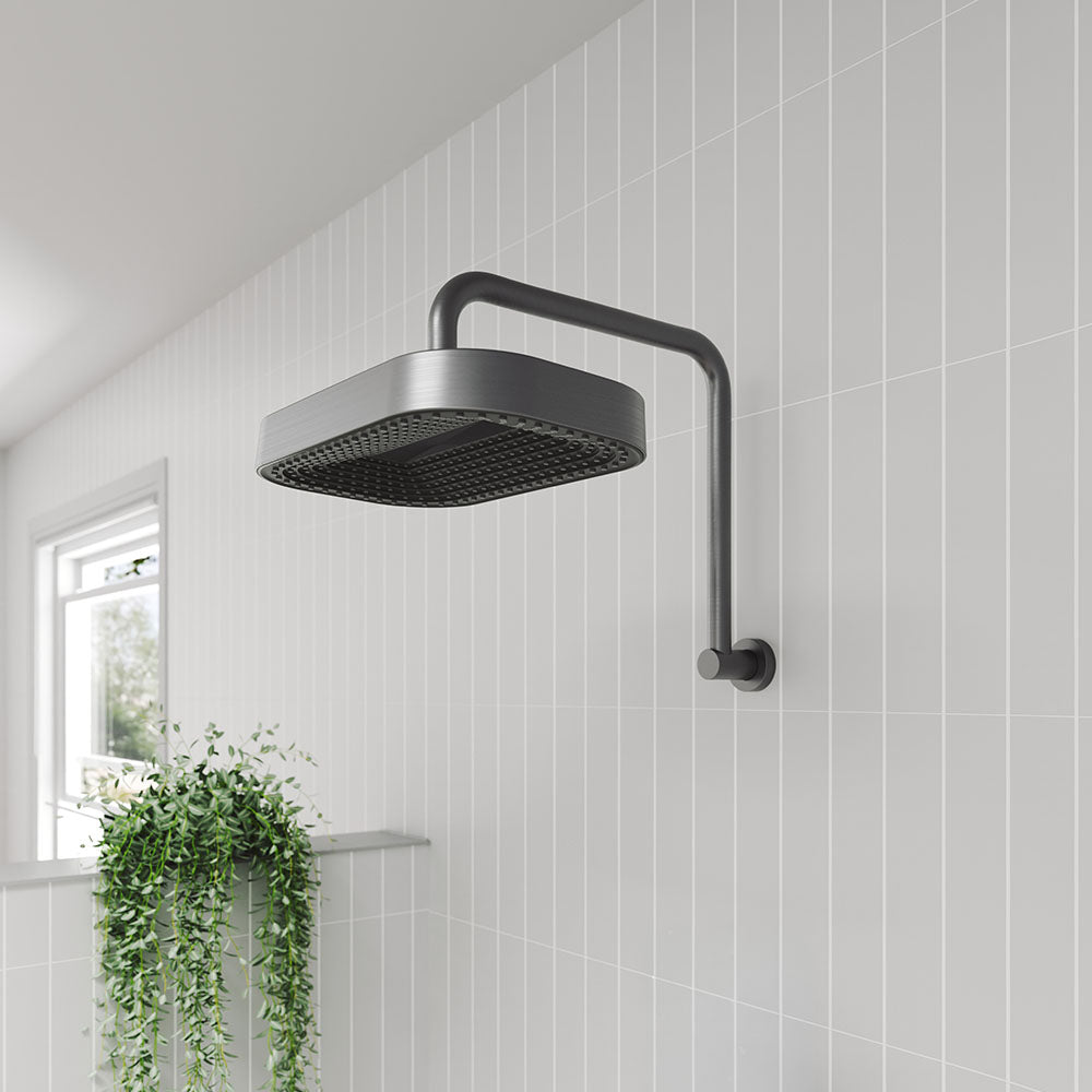 Fienza Kuro Gooseneck Shower Arm Set, Soft Square Head, Gun Metal — image 2