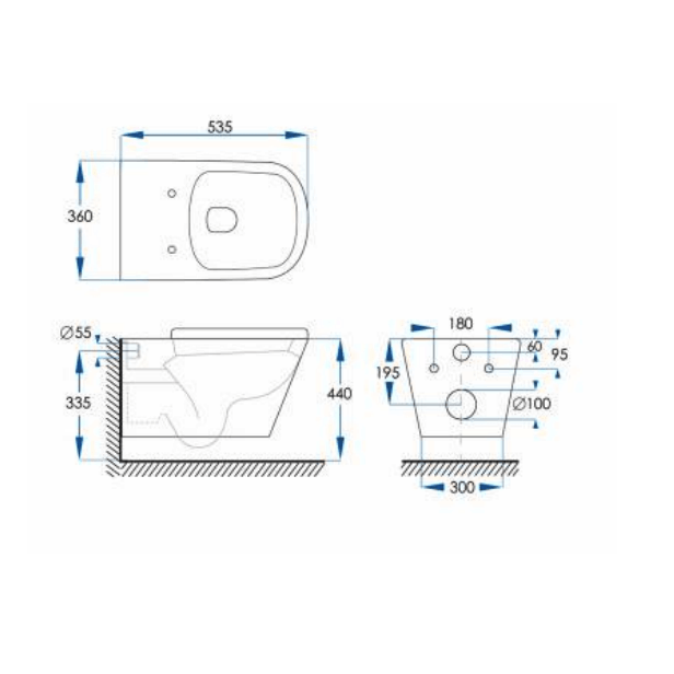 Geberit Zara 66 Round Wall Hung Rimless Toilet Suite -Choice of Button