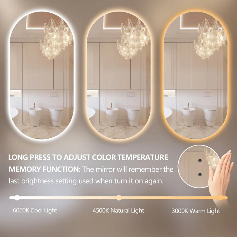 Ovia Eclipse Frameless 600x900mm Pill Oval Touchless LED Mirror Tri-Color Lighting