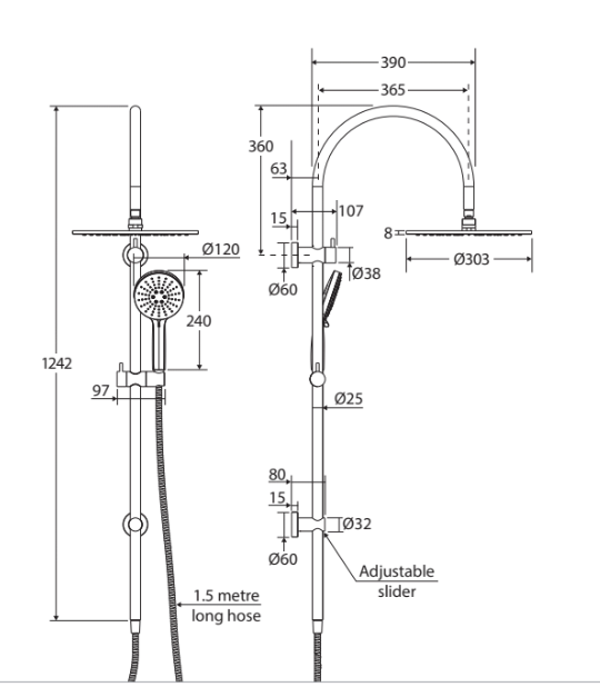 Fienza Empire Slim Curved Twin Shower, Matte Black