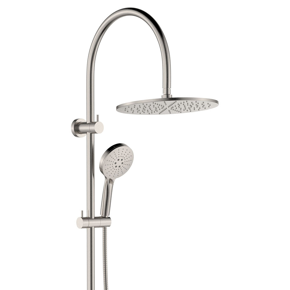 Fienza Empire Slim Curved Twin Shower, Brushed Nickel