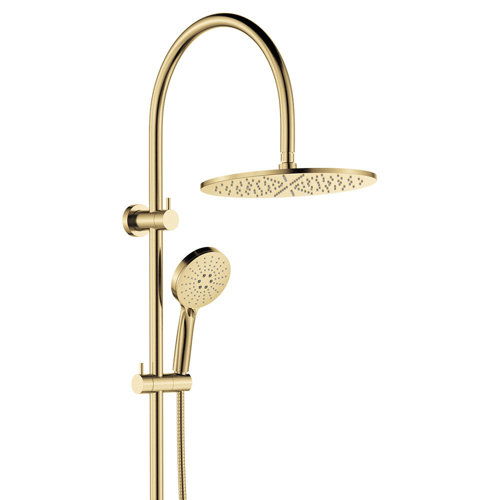 Fienza Empire Slim Curved Twin Shower, Urban Brass
