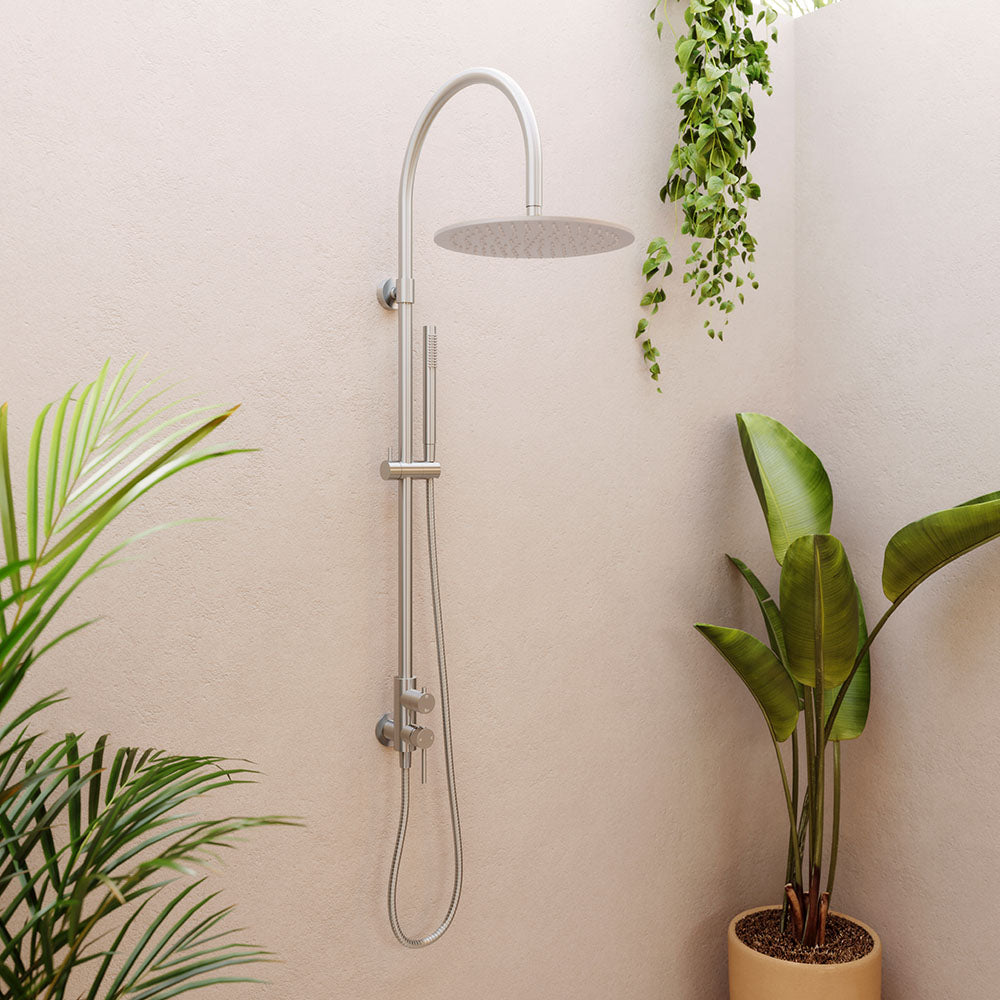 Fienza Kaya Outdoor Living Wall Mounted Twin Shower, Brushed Stainless Steel