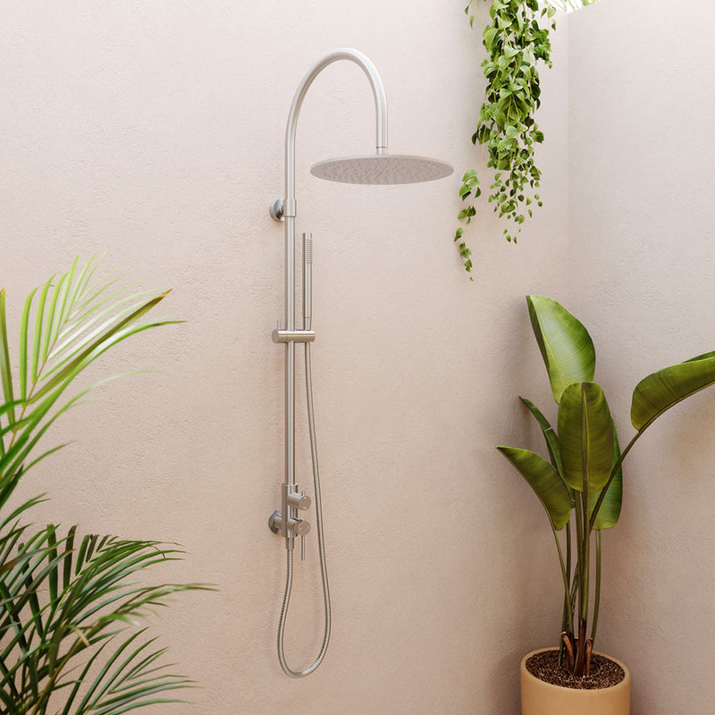Fienza Kaya Outdoor Living Wall Mounted Twin Shower, Brushed Stainless Steel