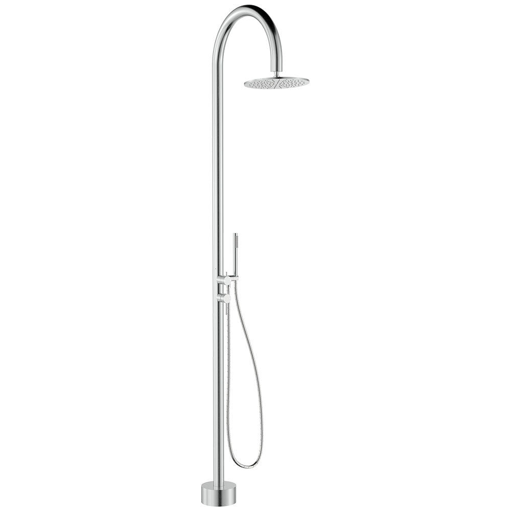 Fienza Kaya Outdoor Living Floor Mounted Twin Shower, Brushed Stainless Steel