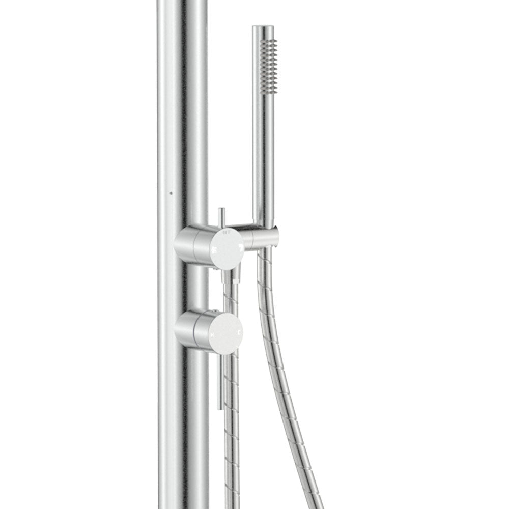 Fienza Kaya Outdoor Living Floor Mounted Twin Shower, Brushed Stainless Steel