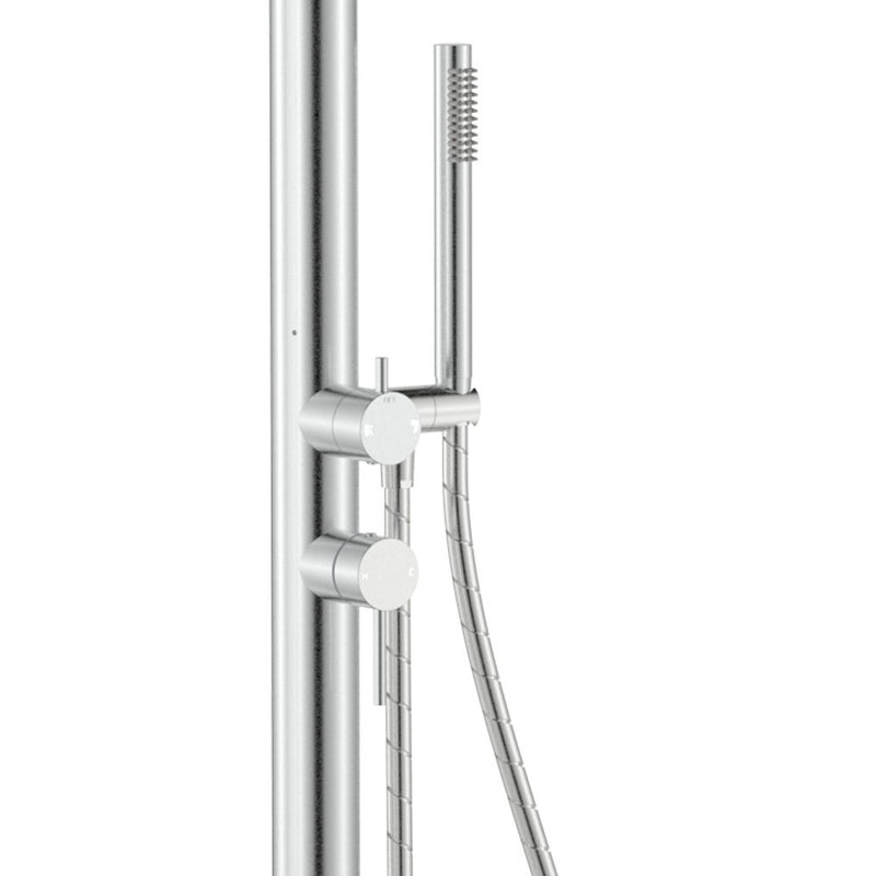Fienza Kaya Outdoor Living Floor Mounted Twin Shower, Brushed Stainless Steel